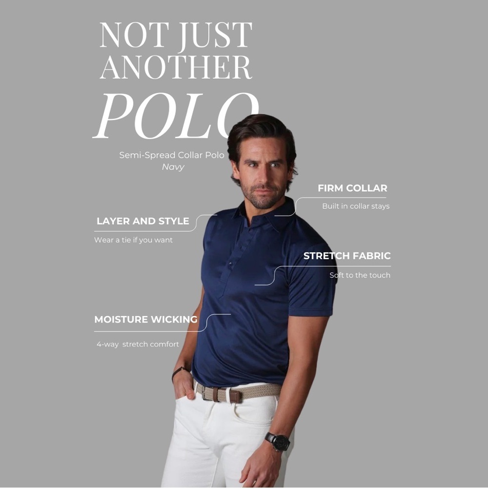 COLLARS & CO. Semi-Spread Collar Polo Navy